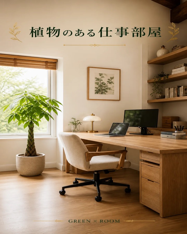 植物のある仕事部屋を紹介するGREEN × ROOMのInstagram投稿表紙